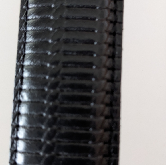 Genuine Black Leather Belt distressed Silver Buckle Accent - Picture 1 of 6